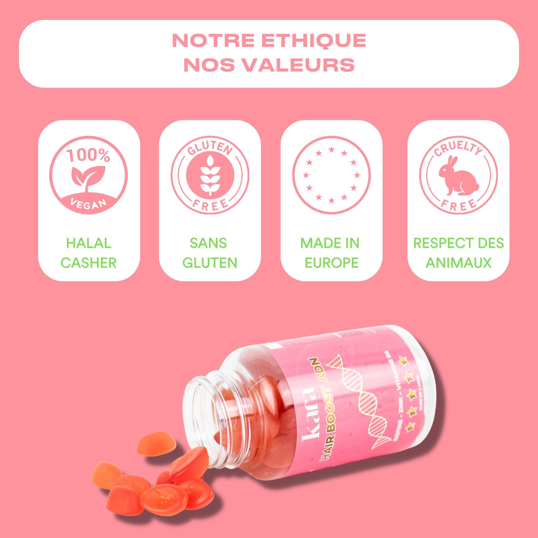 Lot De 2 Boîtes De Gummies KARA HAIR BOOST ADN - 120 Gommes (2 Mois) - Pour Cheveux & Ongles - Péremption 04/2027